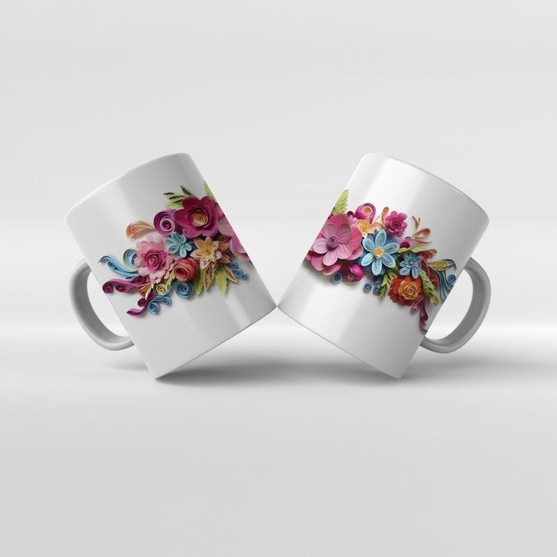 Baskılı Kupa Baskılı Çiçek Teması - 10