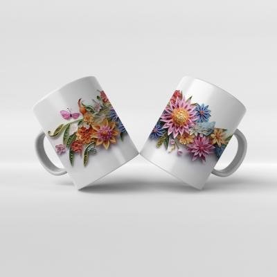 Baskılı Kupa Baskılı Çiçek Teması - 12