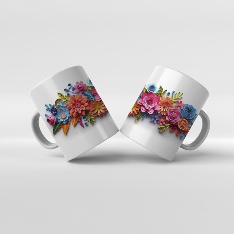 Baskılı Kupa Baskılı Çiçek Teması - 13