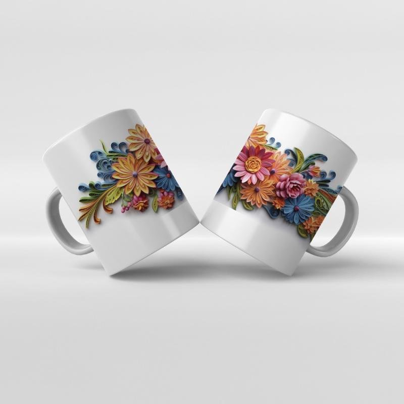 Baskılı Kupa Baskılı Çiçek Teması - 14