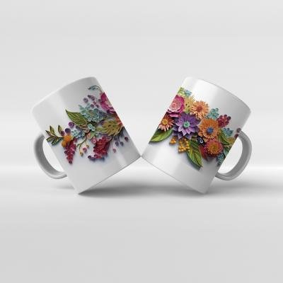 Baskılı Kupa Baskılı Çiçek Teması - 15