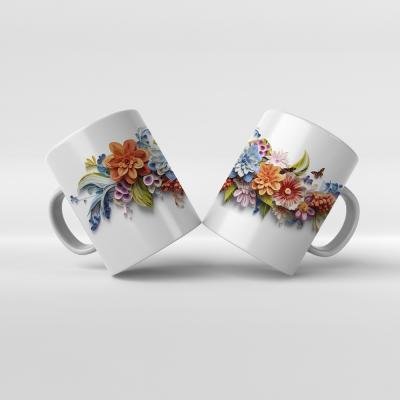 Baskılı Kupa Baskılı Çiçek Teması - 17