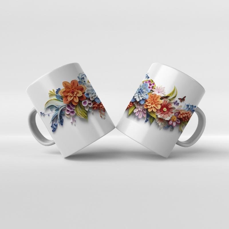 Baskılı Kupa Baskılı Çiçek Teması - 17