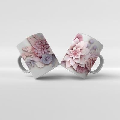 Baskılı Kupa Baskılı Çiçek Teması - 03