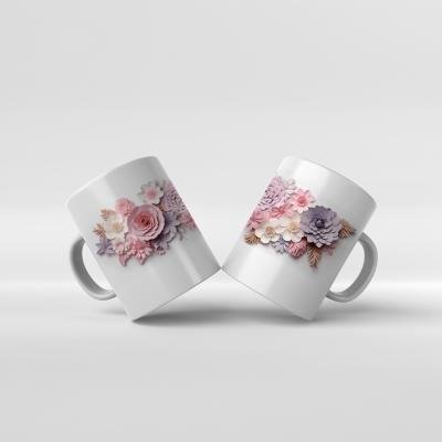 Baskılı Kupa Baskılı Çiçek Teması - 05