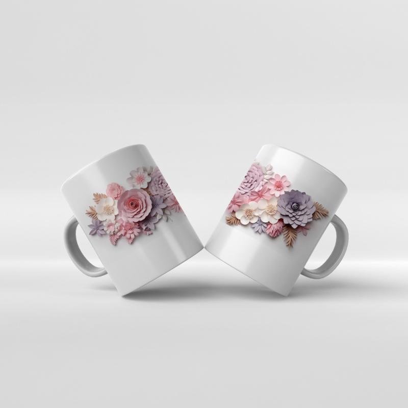 Baskılı Kupa Baskılı Çiçek Teması - 05