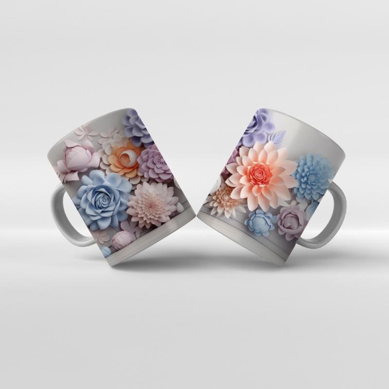 Baskılı Kupa Baskılı Çiçek Teması - 08