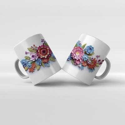 Baskılı Kupa Baskılı Çiçek Teması - 09