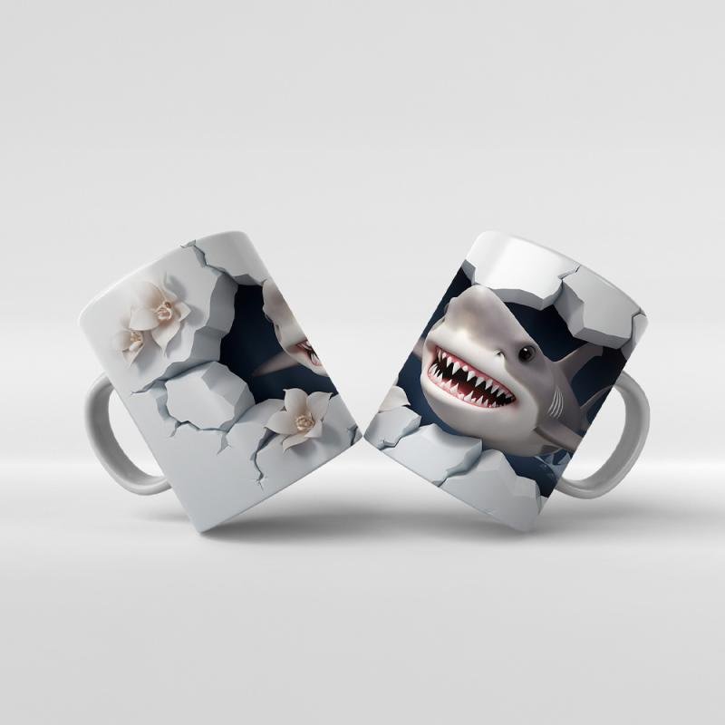 Baskılı Kupa Bardak Denizaltı Köpek Balığı - 31