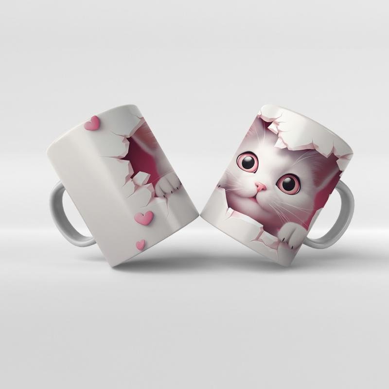 Baskılı Kupa Bardak Sevimli Kedi - 11
