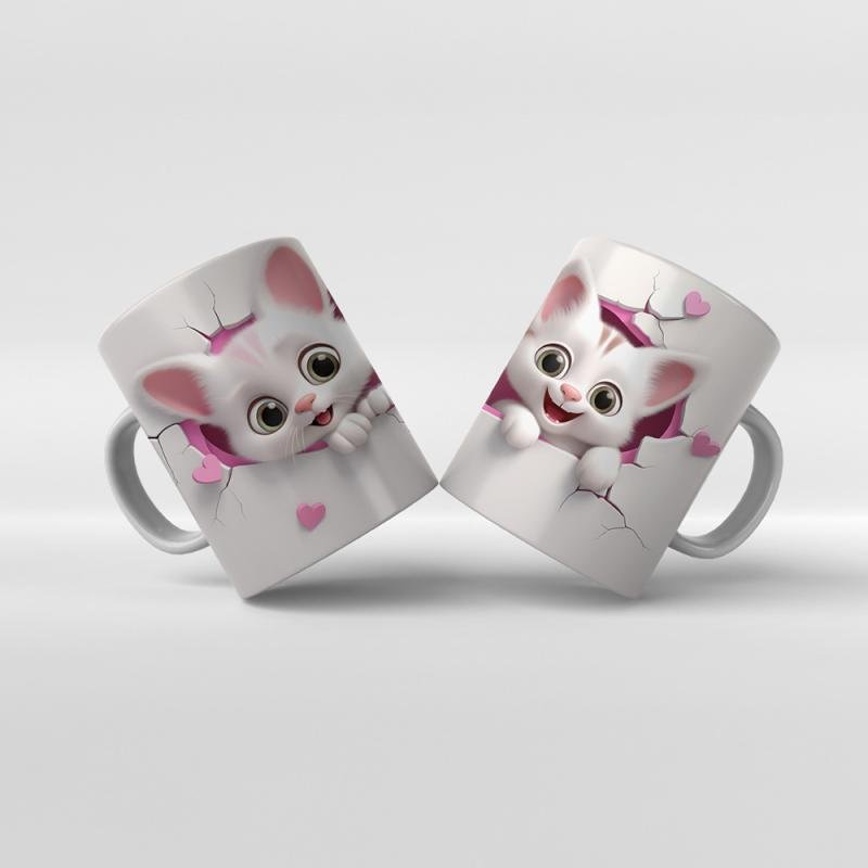 Baskılı Kupa Bardak Sevimli Kedi - 18